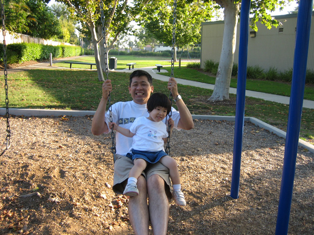 Bernard and Miranda on a Swing