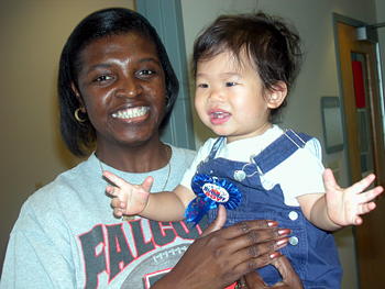 jared with his daycare teacher